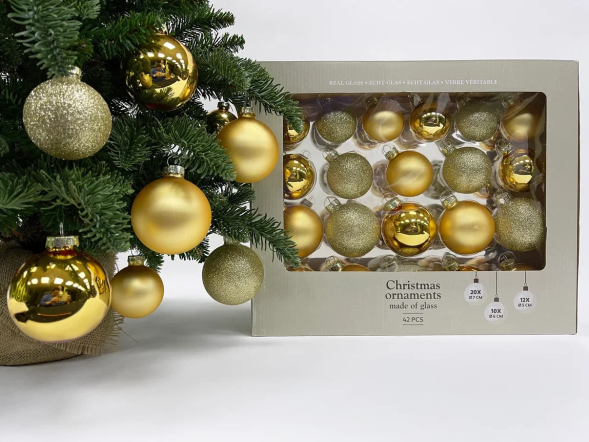Набор стеклянных шаров Золотые Дюны 42 шт., Christmas DeLuxe (87161) 