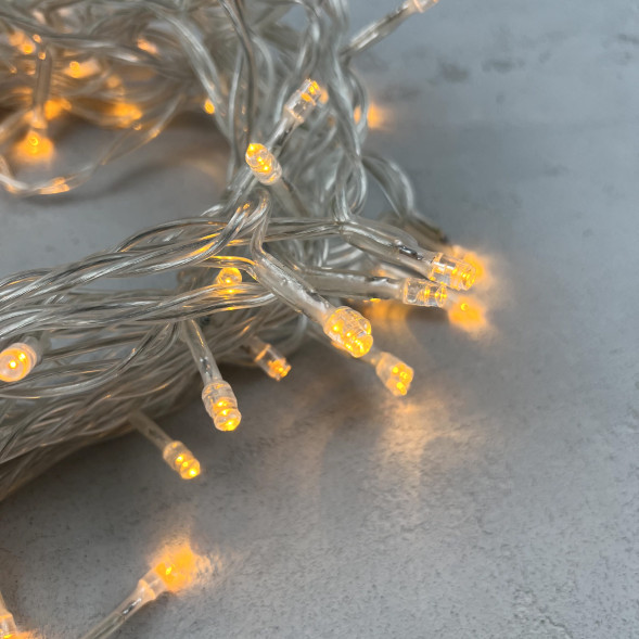 Светодиодная нить 100 желтых LED ламп, 10 м., 220-230В., прозрачный провод ПВХ, LTC (PST100-10-2Y) 