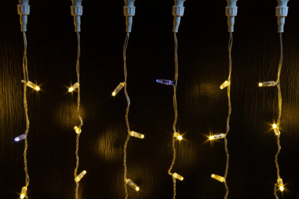 Светодиодный занавес 400 теплых белых LED ламп, 2*2 м., мерцание, прозрачный провод ПВХ, Teamprof (TPF-C2*2F-CT/WW) 