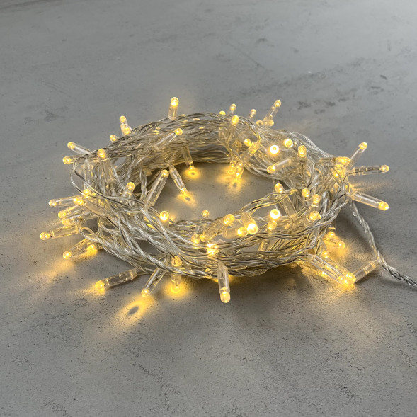 Светодиодная гирлянда с колпачком 100 теплых белых LED ламп 10 м., 24В., прозрачный провод ПВХ, IP65, LTC (PST100CAP-10-1WW) 