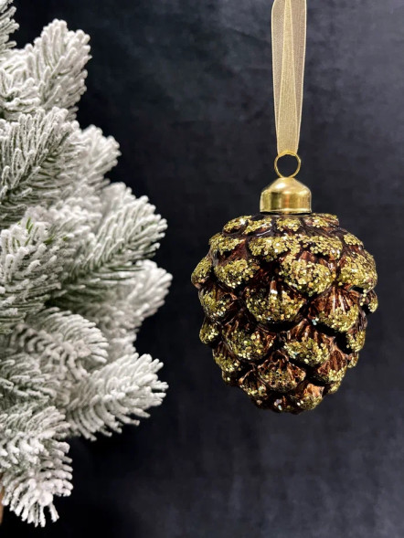 Елочное украшение Шишка от белки 10 см., бронза, стекло, 1 шт., Christmas DeLuxe (14027) 