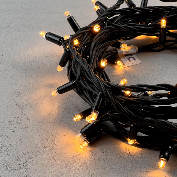 Светодиодная гирлянда с колпачком 75 экстра теплых белых LED ламп 10 м., 24В., черный каучуковый провод, IP65, LTC (LL75-1-1EWW) 
