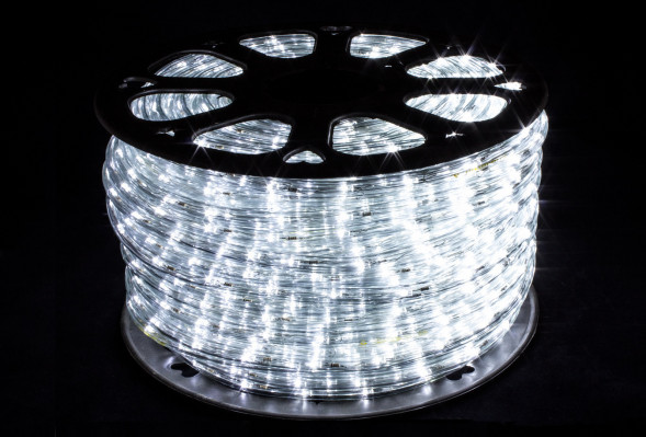 Дюралайт круглый Ø 10.5 мм., 220V, 3-жилы, холодные белые LED лампы 24 шт на 1 м., бухта 50 м, силикон, Winner (05.50.10,5.24W) 