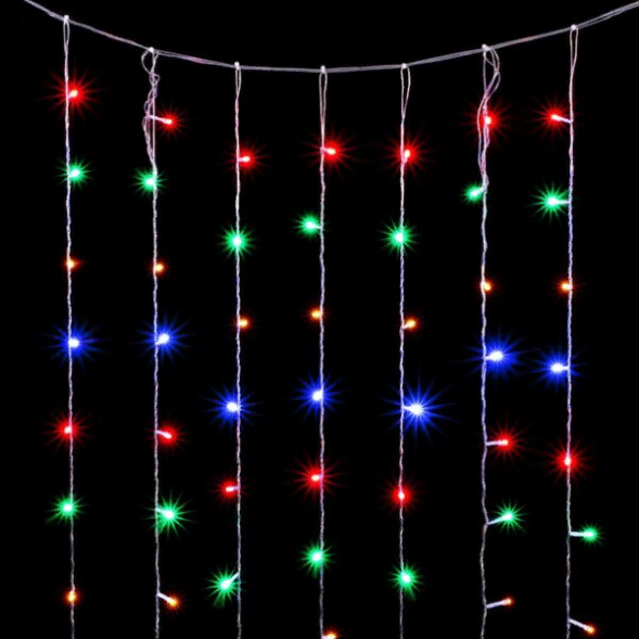  Светодиодный занавес 2*2 м., 400 разноцветных LED ламп, облегченный, прозрачный провод ПВХ, LTC (PPCL400NOT-10-2M) 