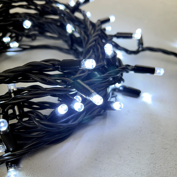 Светодиодная гирлянда с колпачком 75 холодных белых LED ламп 10 м., 24В., черный каучуковый провод, IP65, LTC (LL75-1-1W) 