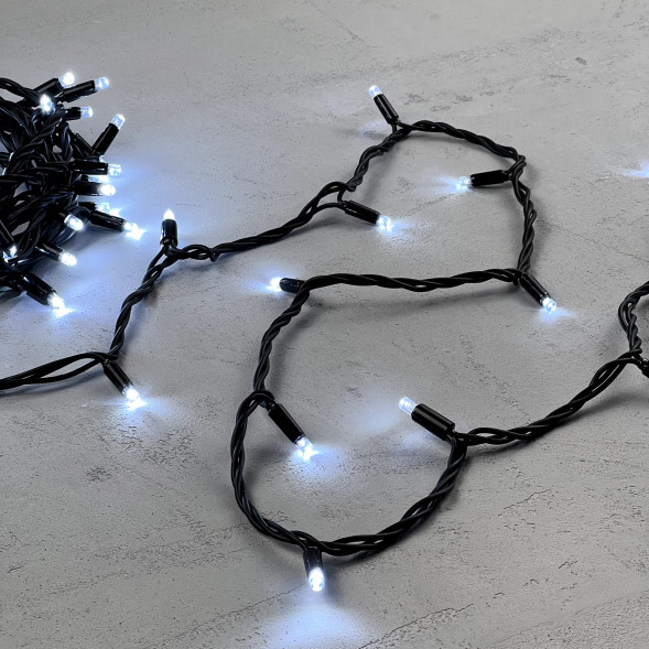 Светодиодная гирлянда с колпачком 75 холодных белых LED ламп 10 м., 24В., черный каучуковый провод, IP65, LTC (LL75-1-1W) 