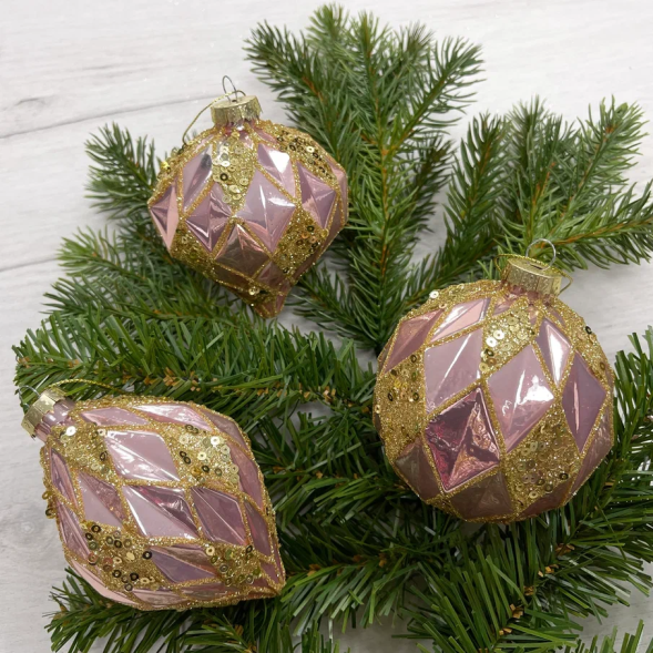 Набор стеклянных украшений Миледи  80 мм., 12 шт., розовый , Christmas DeLuxe (86804) 