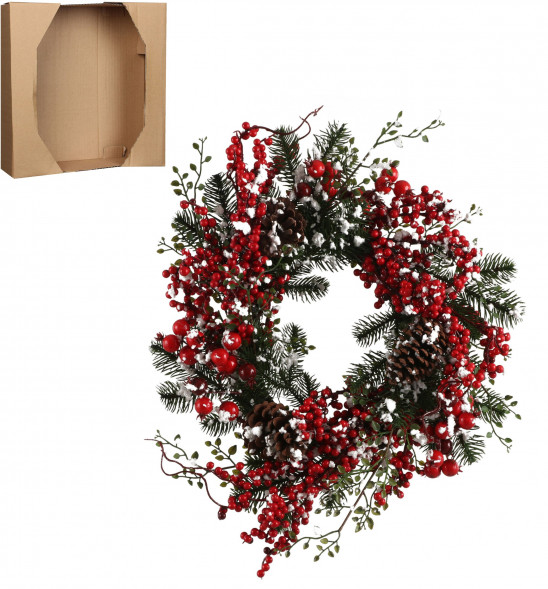 Венок Айден с красными ягодами 40 см., House of Seasons (84060) 