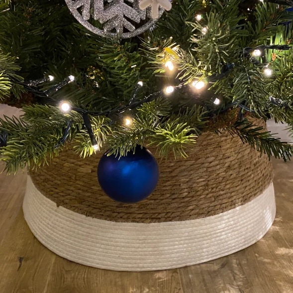 Джутовая корзина под елку 26х58 см., коричневая с белой полосой, Christmas DeLuxe (86499) 