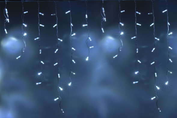 Светодиодная гирлянда бахрома 144 холодных белых LED ламп, 3*0.9 м., 220В, мерцание, белый провод ПВХ, Teamprof (TPF-i3*0.9F-CW/W) 