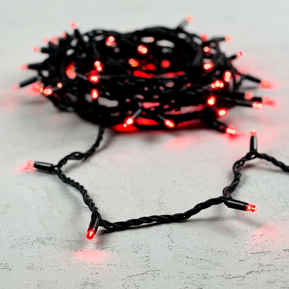 Светодиодная гирлянда с колпачком 75 красных LED ламп 10 м., 24В., черный каучуковый провод, IP65, LTC (LL75-1-1R) 
