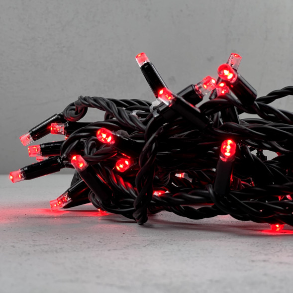 Светодиодная гирлянда с колпачком 75 красных LED ламп 10 м., 24В., черный каучуковый провод, IP65, LTC (LL75-1-1R) 