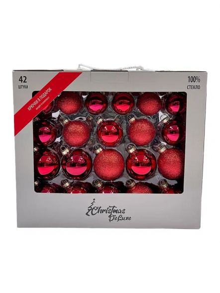 Набор стеклянных шаров Классический красный 42 шт., Christmas DeLuxe (87162) 