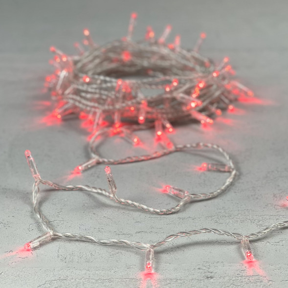 Светодиодная гирлянда с колпачком 100 красных LED ламп 10 м., 220-230 В., прозрачный провод ПВХ, IP65, LTC (PST100CAP-10-2R) 
