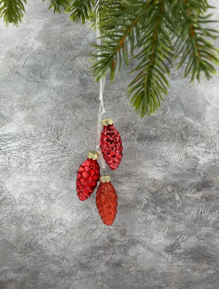 Набор стеклянных украшений Гроздь Шишек, 3 шт., 6 см., красный, Christmas DeLuxe (89878) 