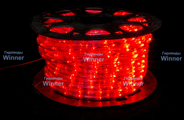 Дюралайт круглый Ø 10.5 мм., 220V, 3-жилы, красные LED лампы 24 шт на 1 м., бухта 50 м, силикон, Winner (05.50.10,5.24R) 