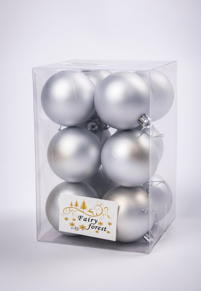 Набор пластиковых шаров Вероника 60 мм., серебро матовый, 12 шт., ЕлкиТорг (150202) оптом