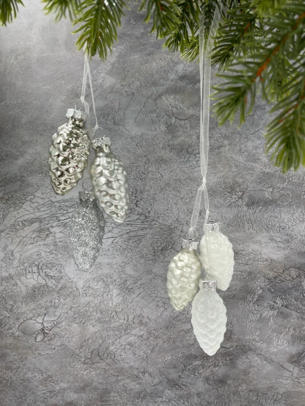 Набор стеклянных украшений Гроздь Шишек, 3 шт., 6 см., первый снег, Christmas DeLuxe (89879) 