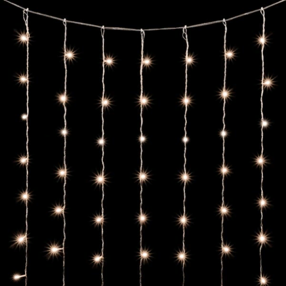 Светодиодный занавес 2*2 м., 400 теплых белых LED ламп, мерцание, облегченный, прозрачный провод ПВХ, LTC(PCL400NOTBLW-10-2WW) 