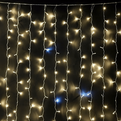 Светодиодный занавес 2*2 м., 400 теплых белых LED ламп, мерцание, облегченный, прозрачный провод ПВХ, LTC(PCL400NOTBLW-10-2WW) 