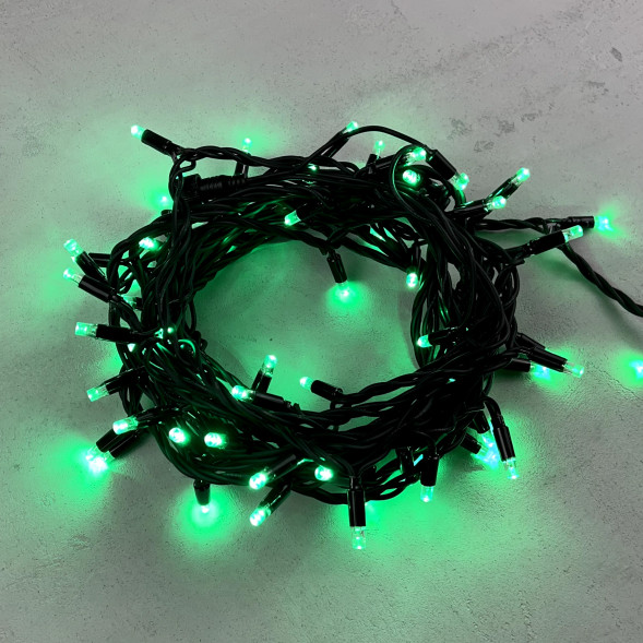 Светодиодная гирлянда с колпачком 75 зеленых LED ламп 10 м., 24В., черный каучуковый провод, IP65, LTC (LL75-1-1G) 