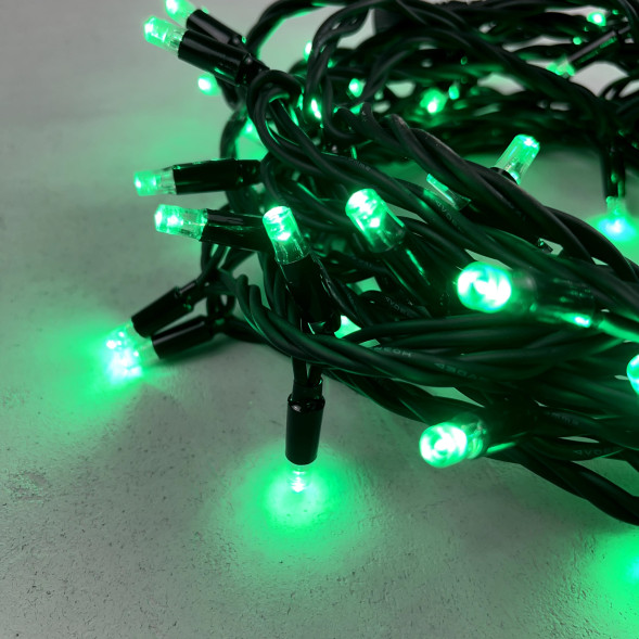 Светодиодная гирлянда с колпачком 75 зеленых LED ламп 10 м., 24В., черный каучуковый провод, IP65, LTC (LL75-1-1G) 