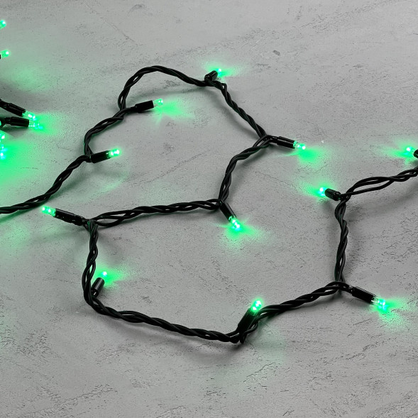 Светодиодная гирлянда с колпачком 75 зеленых LED ламп 10 м., 24В., черный каучуковый провод, IP65, LTC (LL75-1-1G) 