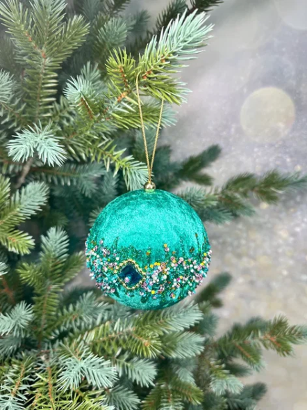 Винтажный шар Малахитовая шкатулка 10 см., бирюза, 1 шт., Christmas DeLuxe (86566)   