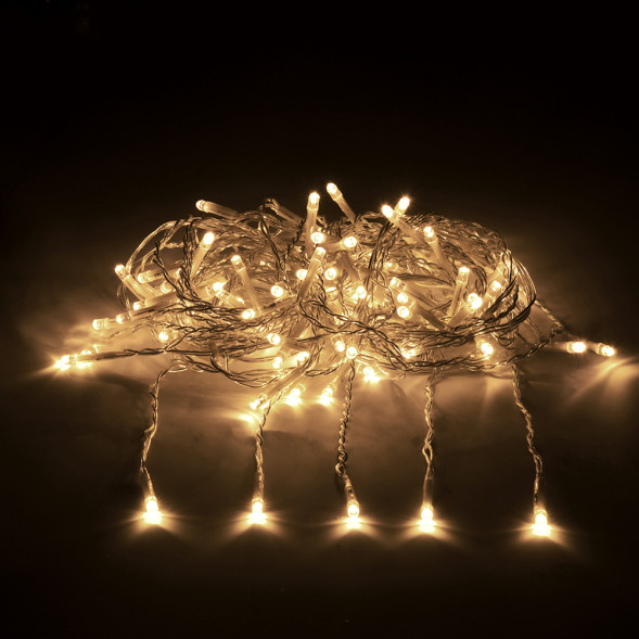Светодиодный занавес 156 теплых белых LED ламп, 1.5*1.5 м., 220В, 8 режимов, прозрачный провод, Vegas (55077) 