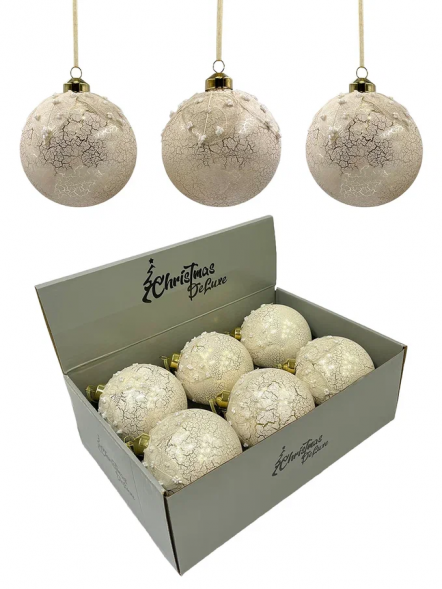 Набор винтажных стеклянных шаров Мягкий шелк 100 мм., песочный, 6 шт., Christmas DeLuxe (14037) 
