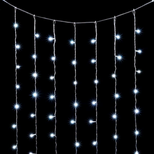  Светодиодный занавес 2*2 м., 400 белых LED ламп, мерцание, облегченный, прозрачный провод ПВХ, LTC (PCL400NOTBLW-10-2W) 