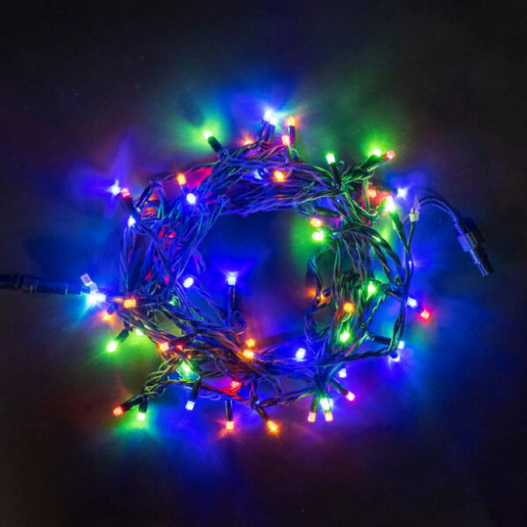 Светодиодная гирлянда с колпачком 75 разноцветных LED ламп 10 м., 24В., черный каучуковый провод, IP65, LTC (LL75-1-1M) 