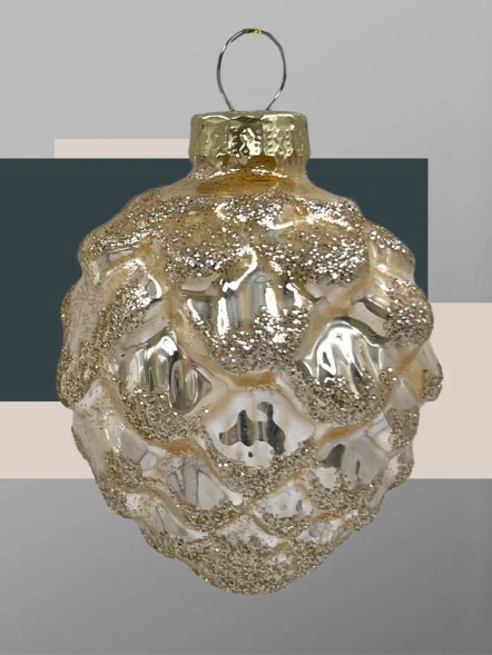 Набор стеклянных кедровых шишек 7 см., 12 шт., белый/шампань, Christmas DeLuxe (14724) 