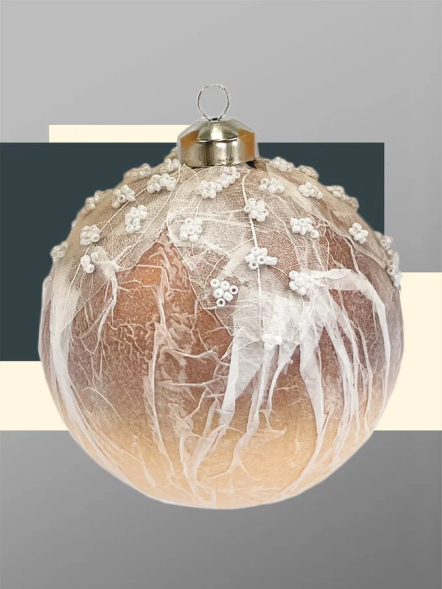 Набор винтажных стеклянных шаров Райский сад  100 мм., песочный, 6 шт., Christmas DeLuxe (14036) 