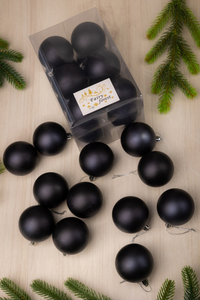 Набор пластиковых шаров Вероника 60 мм., черный матовый, 12 шт., ЕлкиТорг (150205) оптом