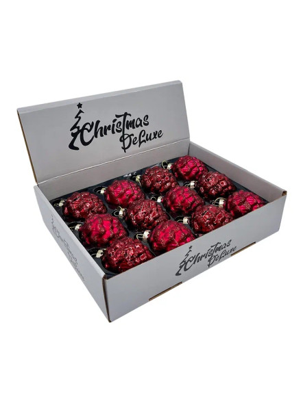 Набор стеклянных кедровых шишек 7 см., 12 шт., бордо, Christmas DeLuxe (14726) 