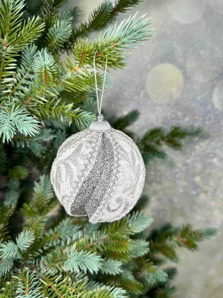 Винтажный шар Аллегро 10 см., серебро, 1 шт., Christmas DeLuxe (86591) 