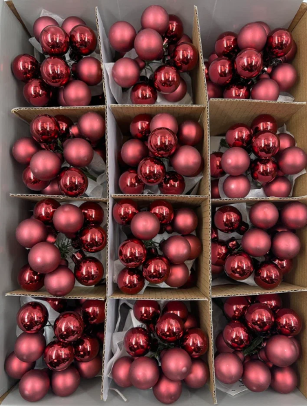 Гроздь стеклянных шаров Ягодный хоровод 2 см., 10 шт., бордовый, Christmas DeLuxe (89870) 