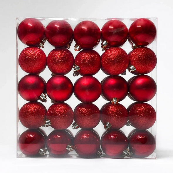 Набор пластиковых шаров Подарок Эльфа 60 мм., красный, 50 шт., Christmas DeLuxe (89582) 