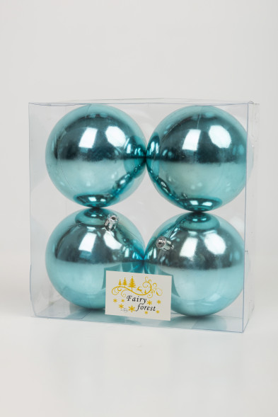 Набор пластиковых шаров Глория 100 мм., голубой туман глянцевый, 4 шт., ЕлкиТорг (150433) оптом