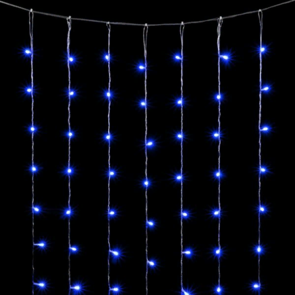 Светодиодный занавес 2*3 м., 600 синих LED ламп, облегченный, прозрачный провод ПВХ, LTC (PCL600NOT-10-2B) 