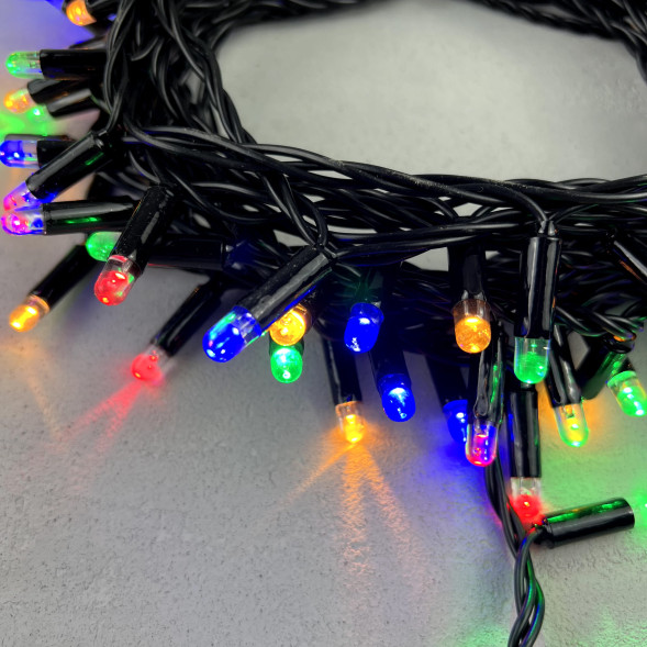 Светодиодная гирлянда с колпачком 100 разноцветных LED ламп 10 м., 220-230 В., черный провод ПВХ, IP65, LTC (PST100CAP-11-2M) 