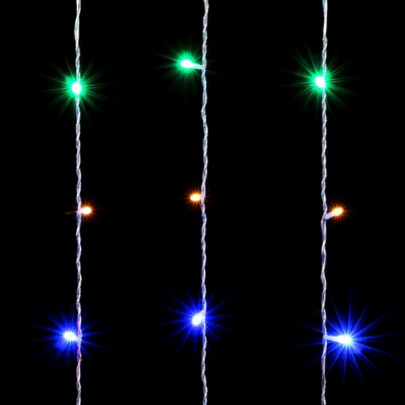 Светодиодный занавес 2*3 м., 600 разноцветных LED ламп, облегченный, прозрачный провод ПВХ, LTC (PCL600NOT-10-2M) 