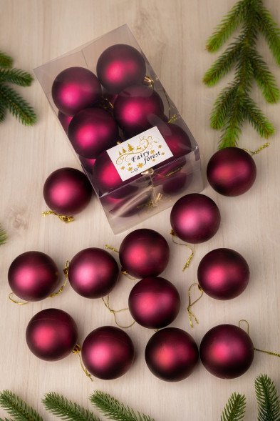 Набор пластиковых шаров Вероника 60 мм., бордо матовый, 12 шт., ЕлкиТорг (150208) оптом
