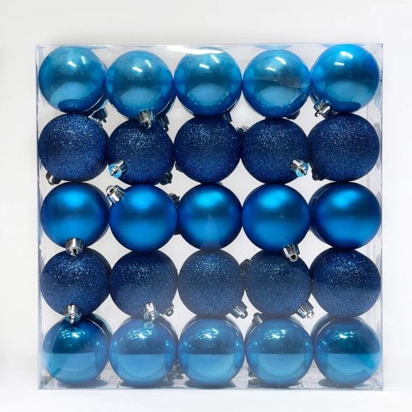 Набор пластиковых шаров Подарок Эльфа 60 мм., синий, 50 шт., Christmas DeLuxe (89584) 