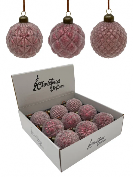 Набор винтажных стеклянных шаров Клюква в сахаре 80 мм., бордо, 9 шт., Christmas DeLuxe (130360) 