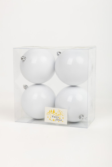 Набор пластиковых шаров Глория 100 мм., белый глянцевый, 4 шт., ЕлкиТорг (150444) оптом