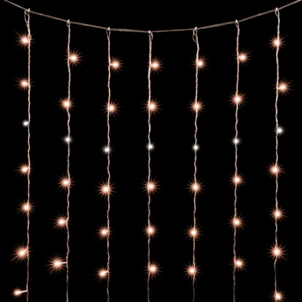 Светодиодный занавес 2*3 м., 600 экстра теплых белых LED ламп, мерцание, облегченный, прозрачный провод ПВХ, LTC (PCL600NOTBLW-10-2EWW) 
