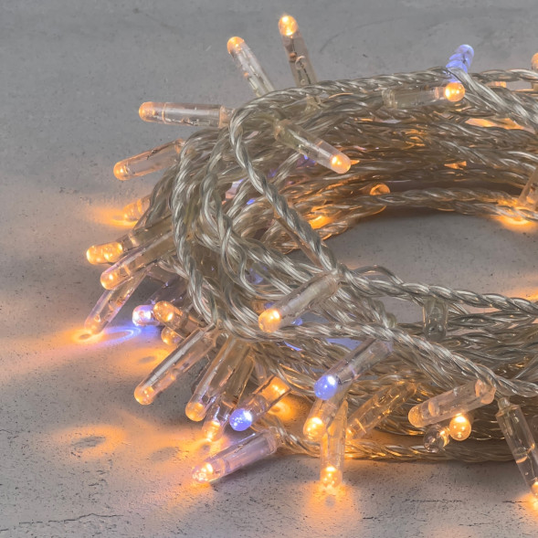 Светодиодная гирлянда с колпачком 100 экстра теплых белых LED ламп 10 м., мерцание, 220-230 В., прозрачный провод ПВХ, IP65, LTC (PST100BLWCAP-10-2EWW) 