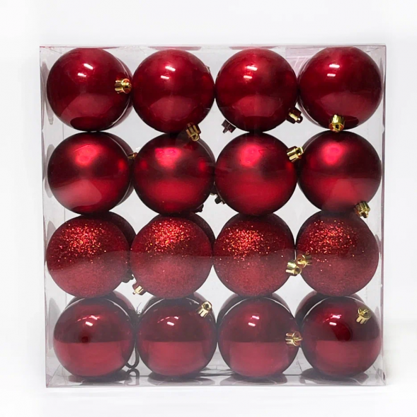 Набор пластиковых шаров Вернисаж 80 мм., красный, 32 шт., Christmas DeLuxe (89587) 